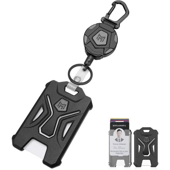 Retractable Badge Holder Keychain Tactical ID Card Holder Heavy Duty Black - Picture 1 of 7
